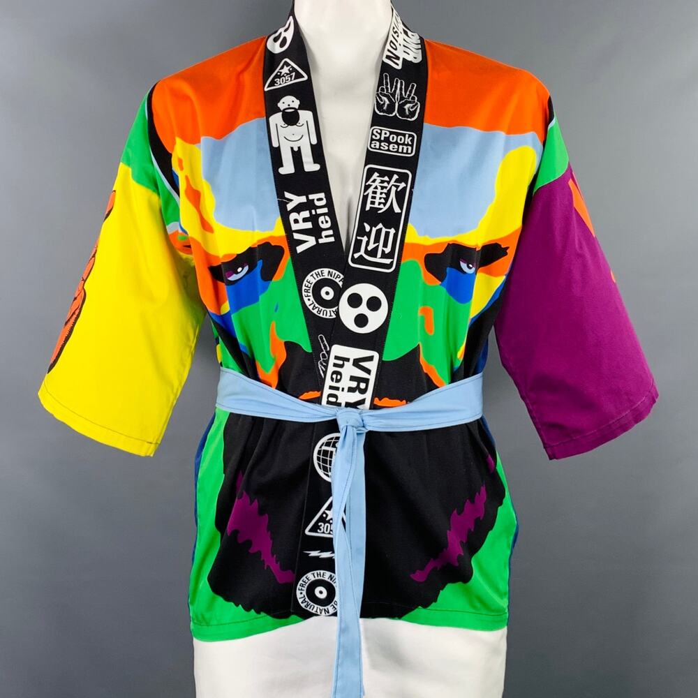 WALTER VAN BEIRENDONCK SS20 L Multi Color Color Block Cotton Kimono Cardigan